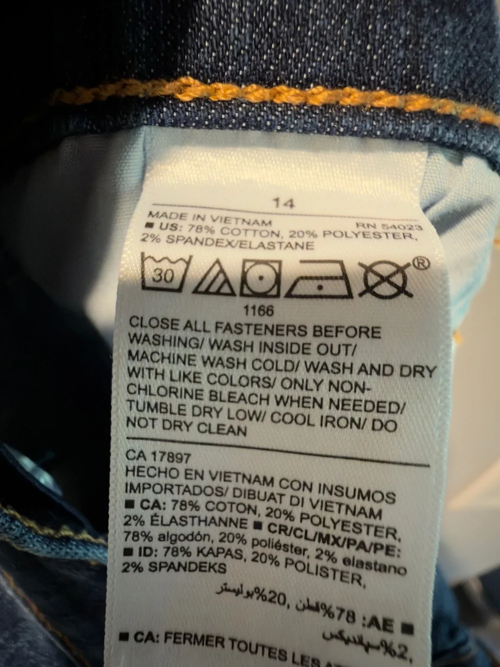 Old Navy Blue Jeans Waistband with Contrast Stitching